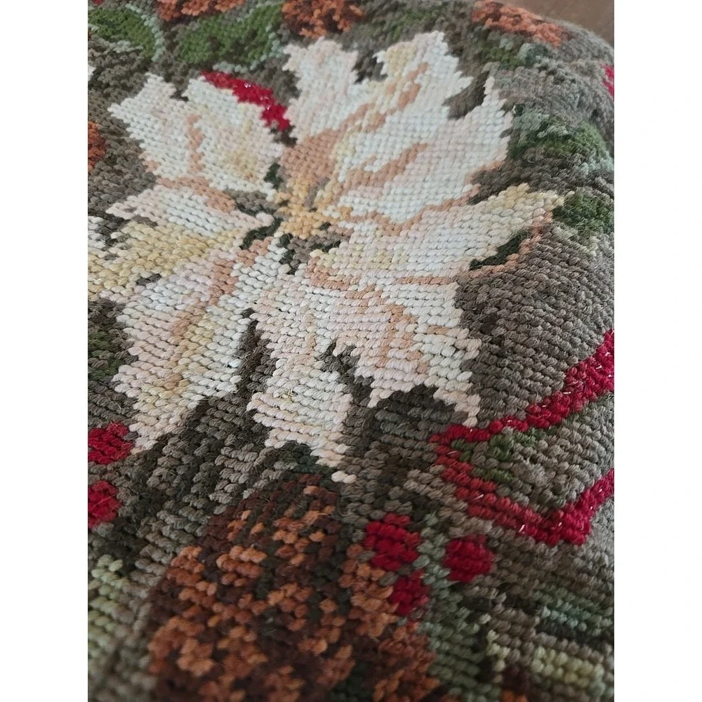 VTG Embroidered Velvet Backed Pointsettia Christmas Pillow (No Insert) 15